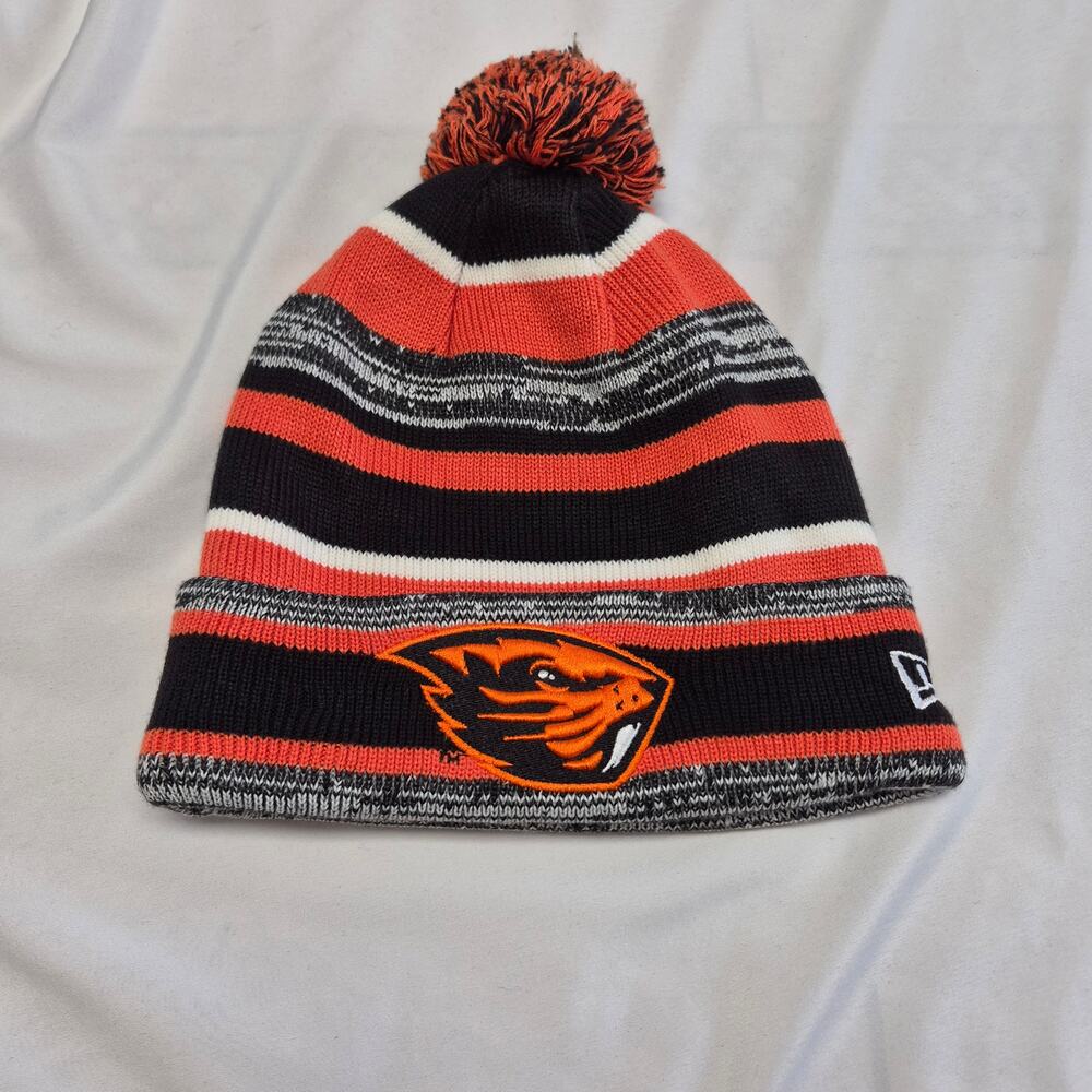 Oregon State Beavers New Era Knit Beanie Pom Hat Black Orange NCAA